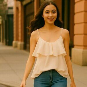 Forever 21 Light beige Chiffon Ruffle accented Airy Cami Top SIze M
